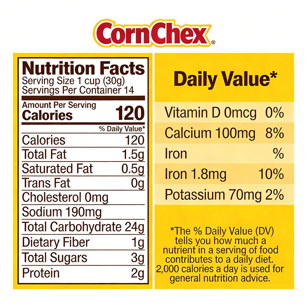 Etiqueta de información nutricional estilo cereales de maíz