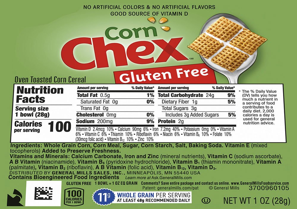 Etiqueta nutricional para cereales de maíz