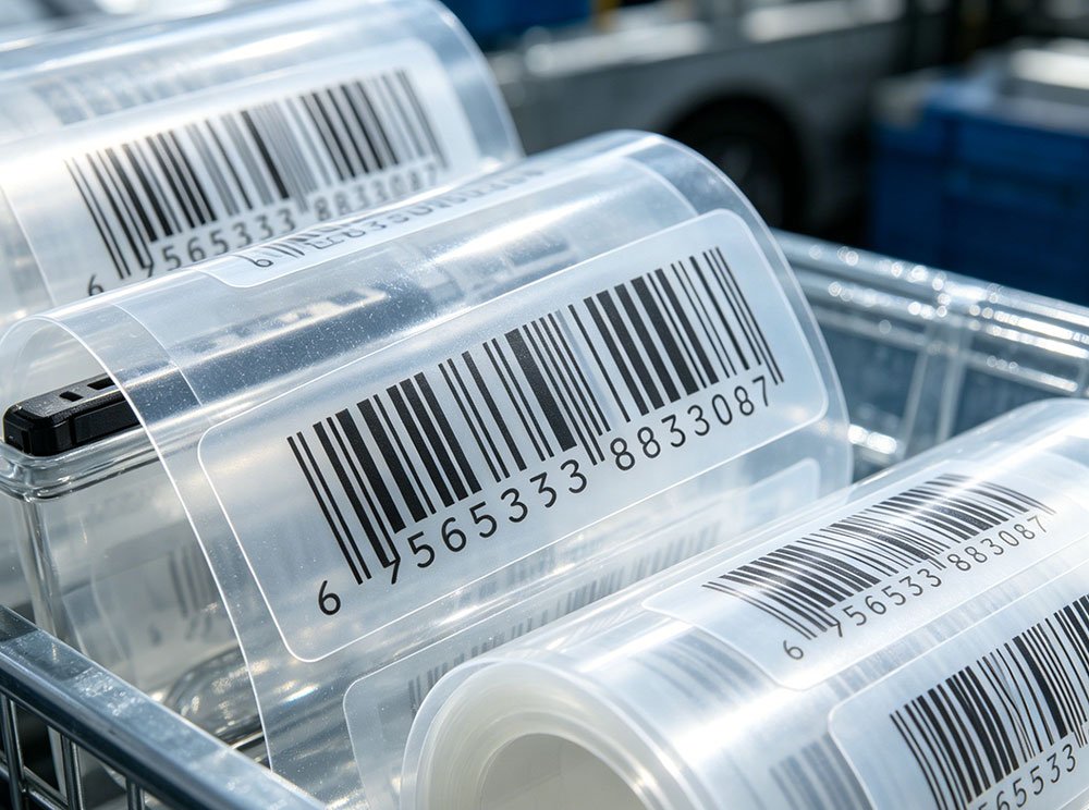 Etiquetas industriales de código de barras transparentes
