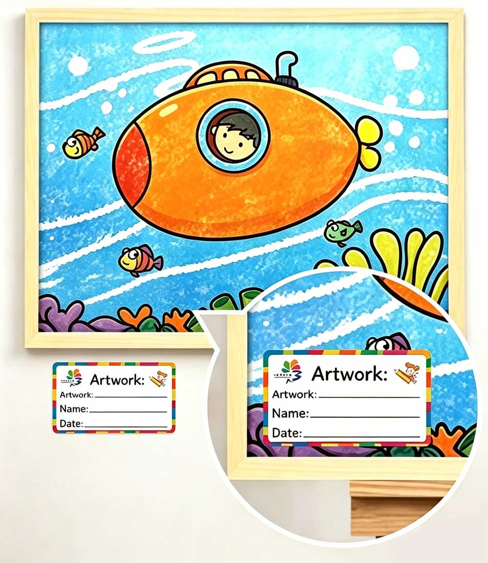 Etiqueta de obra de artista en estudio